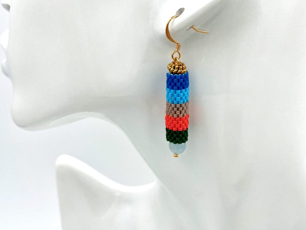 Handmade earrings from Japanese Miyuki beads in peyote technique and accented with aquamarine stones - Ornamentico shop
