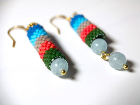 Handmade earrings from Japanese Miyuki beads in peyote technique and accented with aquamarine stones - Ornamentico shop
