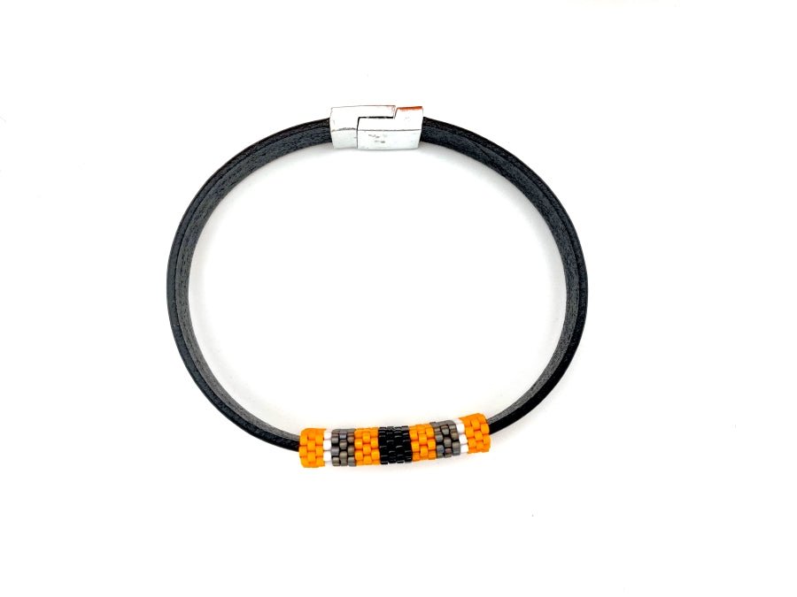 Leather men's or unisex bracelet with beaded inlay for Halloween - Ornamentico shop