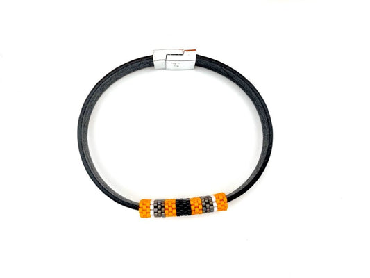 Leather men's or unisex bracelet with beaded inlay for Halloween - Ornamentico shop