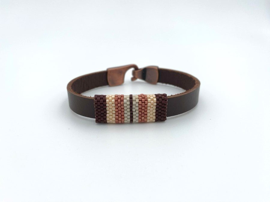 Handmade leather men's bracelet with beaded inlay - Ornamentico shop