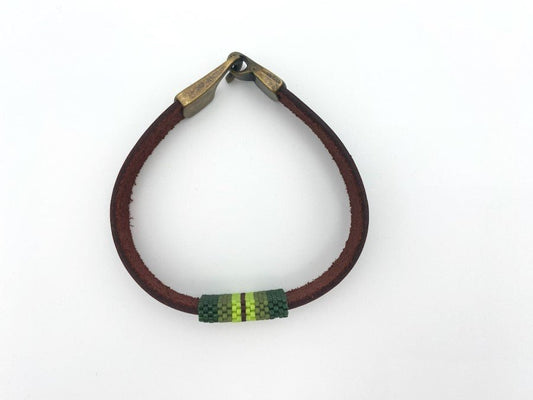 Handmade leather men's bracelet with beaded inlay - Ornamentico shop