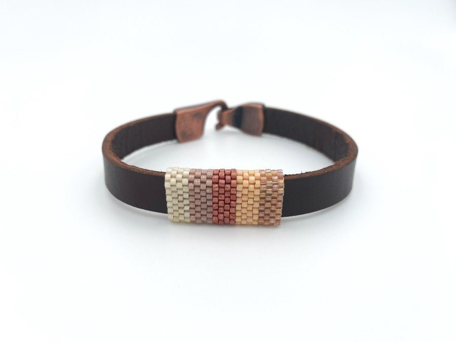 Handmade leather men's bracelet with beaded inlay - Ornamentico shop