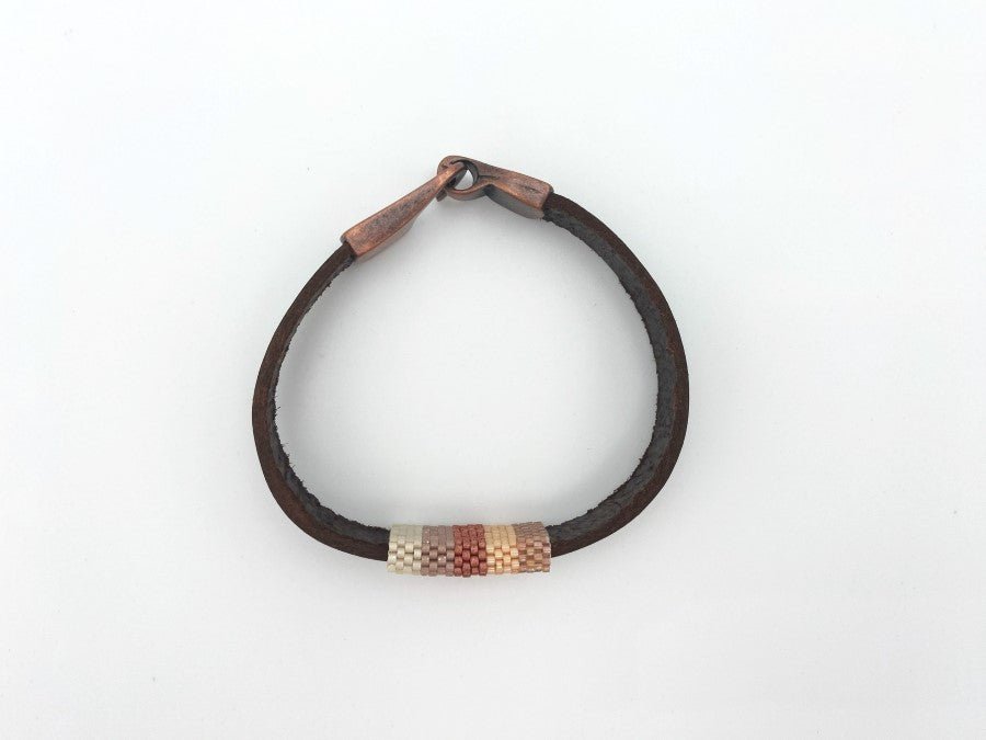 Handmade leather men's bracelet with beaded inlay - Ornamentico shop