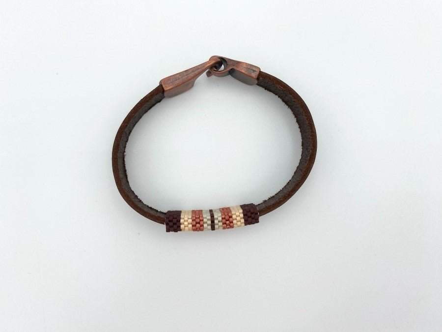 Handmade leather men's bracelet with beaded inlay - Ornamentico shop