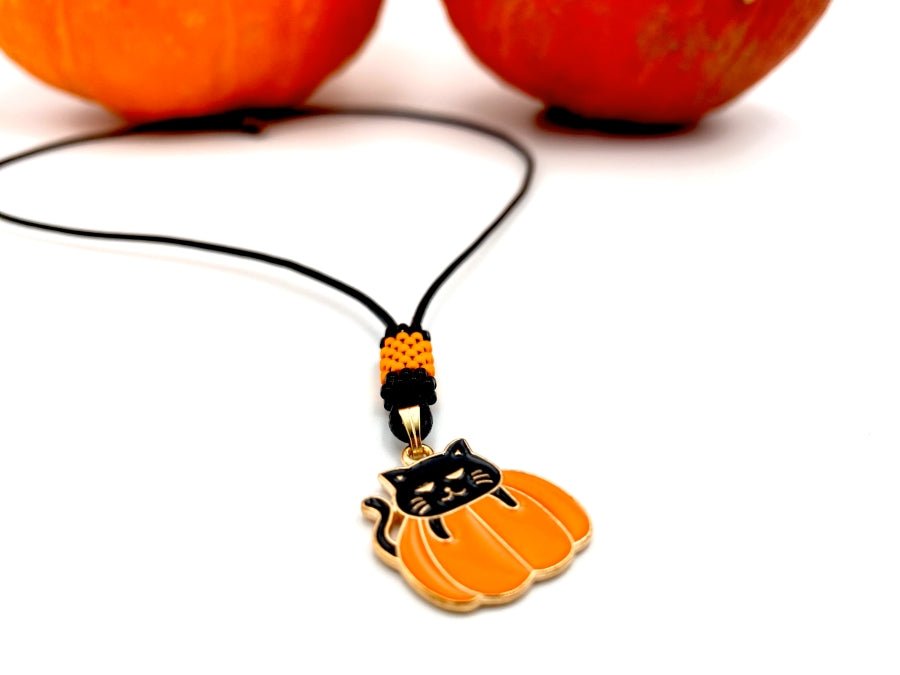 Handmade necklace on leather cord with enameled charm and beaded inlay - Ornamentico shop