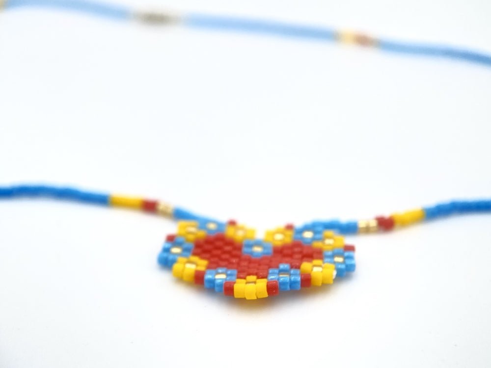 Handmade necklace from beads by Miyuki with embedded heart-shaped pendant - Ornamentico shop