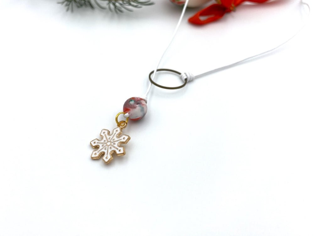 Handmade wrap necklace with enameled charm and a hand made polymer clay bead in Holiday Season colors - Ornamentico shop