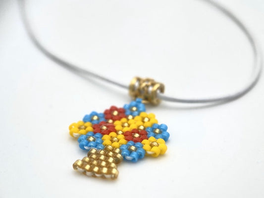 Handmade necklace with beaded pendant on leather cord with pendant - Ornamentico shop