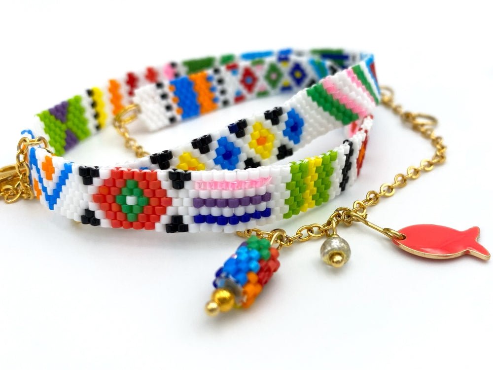 A set of wrap bracelet complimented with a ring is made in a bright color from Japanese Miyuki beads - Ornamentico shop