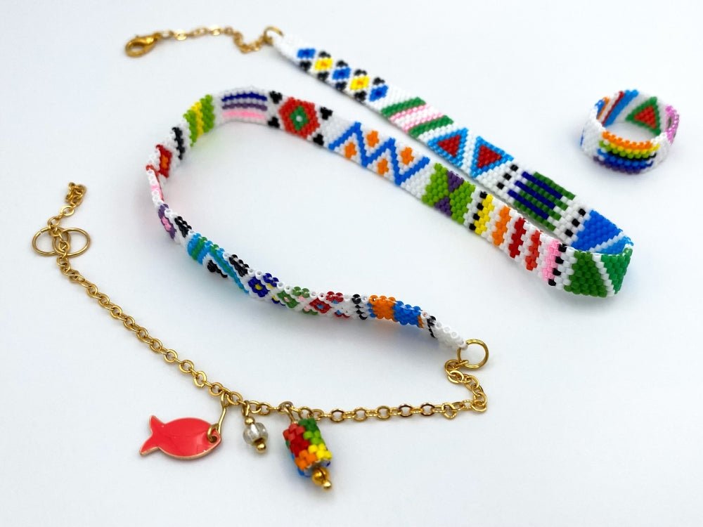 A set of wrap bracelet complimented with a ring is made in a bright color from Japanese Miyuki beads - Ornamentico shop