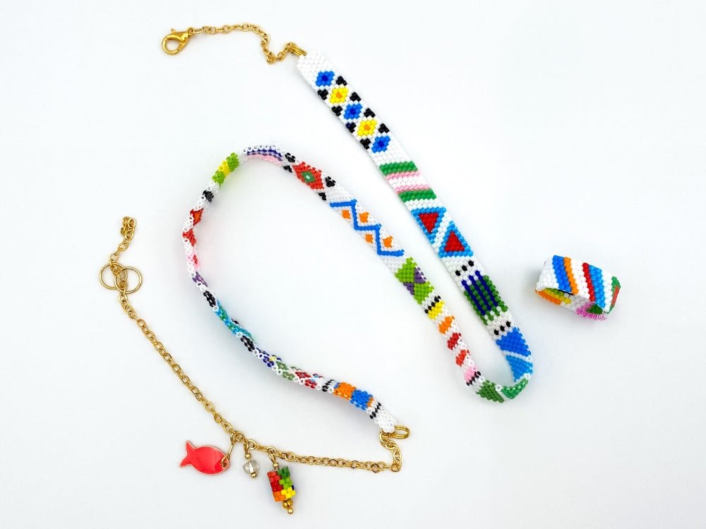 A set of wrap bracelet complimented with a ring is made in a bright color from Japanese Miyuki beads - Ornamentico shop