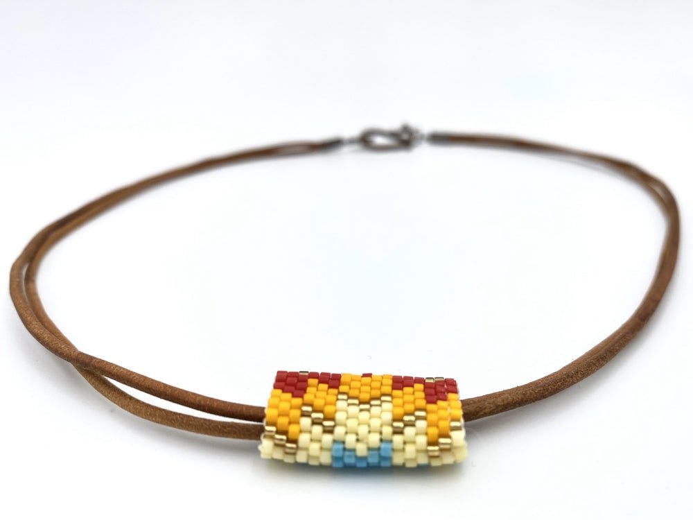 This leather necklace with beads Miyuki is hand made using Peyote stitch technique - Ornamentico shop
