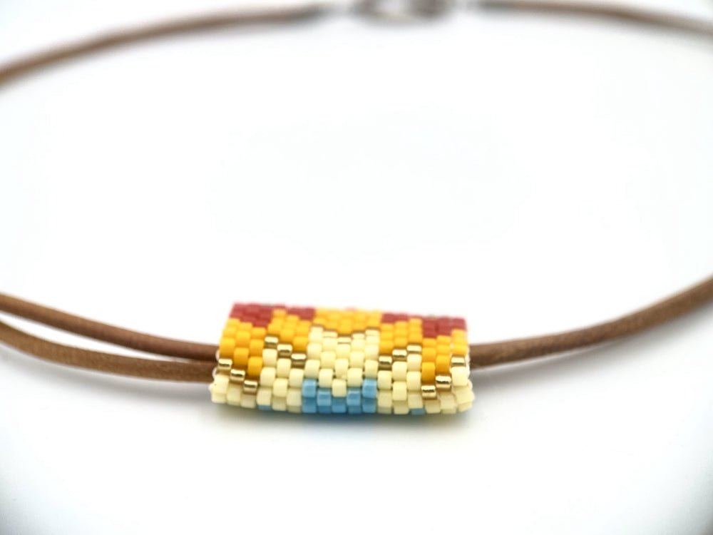 This leather necklace with beads Miyuki is hand made using Peyote stitch technique - Ornamentico shop