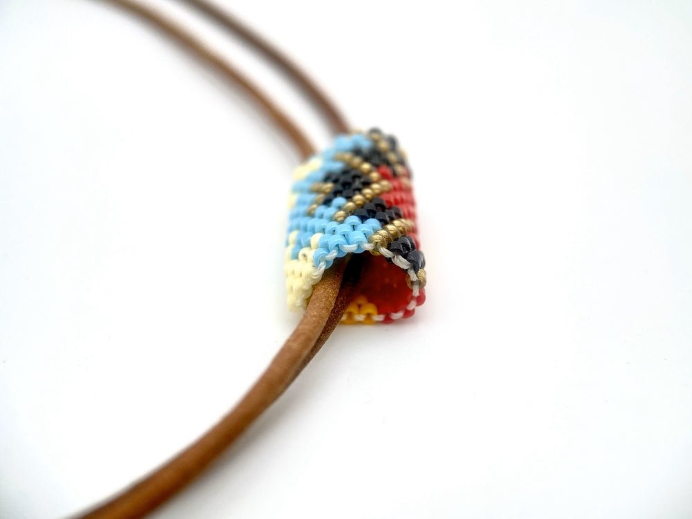 This leather necklace with beads Miyuki is hand made using Peyote stitch technique - Ornamentico shop