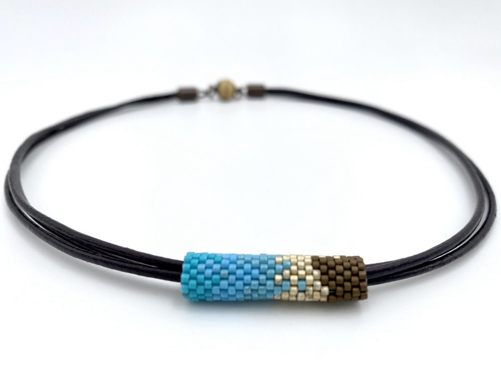 Handmade necklace on leather cord from beads Miyuki - Ornamentico shop