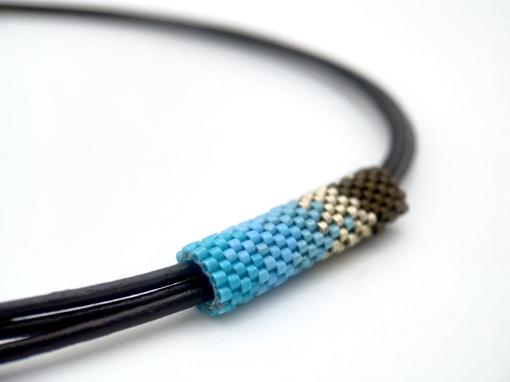 Handmade necklace on leather cord from beads Miyuki - Ornamentico shop