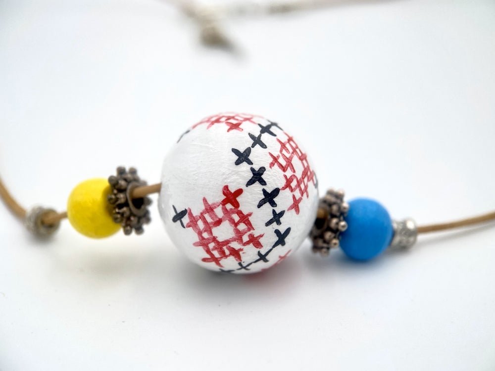 Handmade necklace from hand painted wooden beads crafted in Boho style - Ornamentico shop