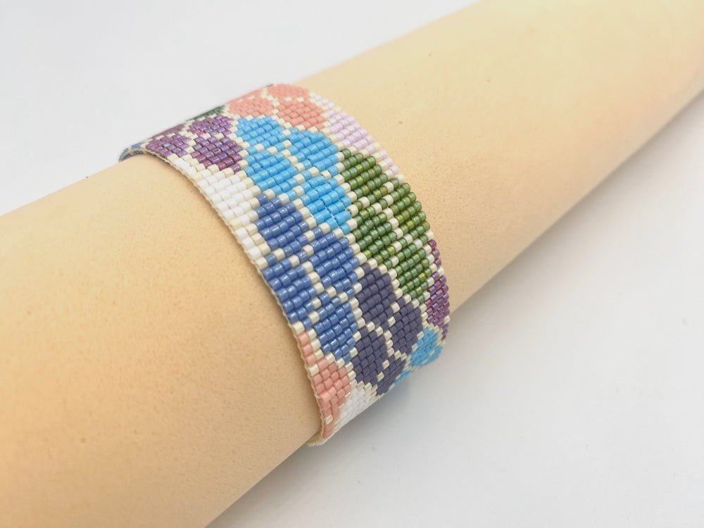 Multicolored handmade bracelet from beads crafted in weaved technique from Miyuki beads - Ornamentico shop