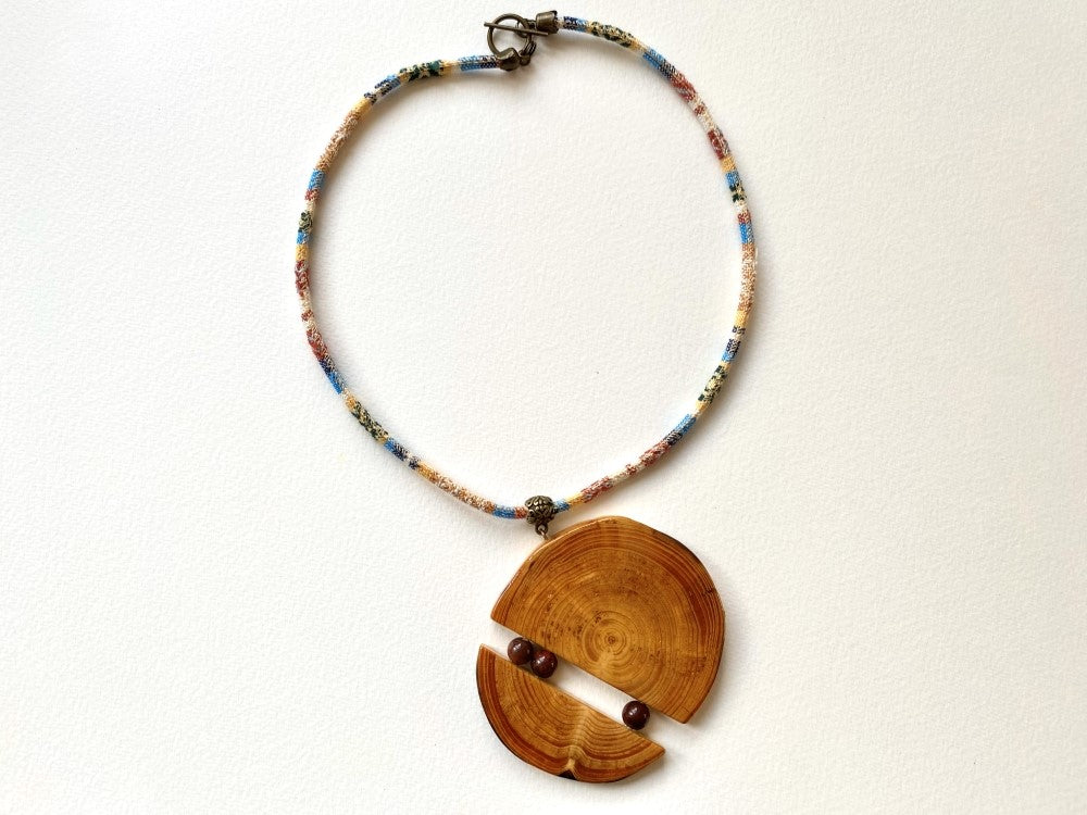 Unique large wooden pendant with mookait beads made from carefully polished wood - Ornamentico shop