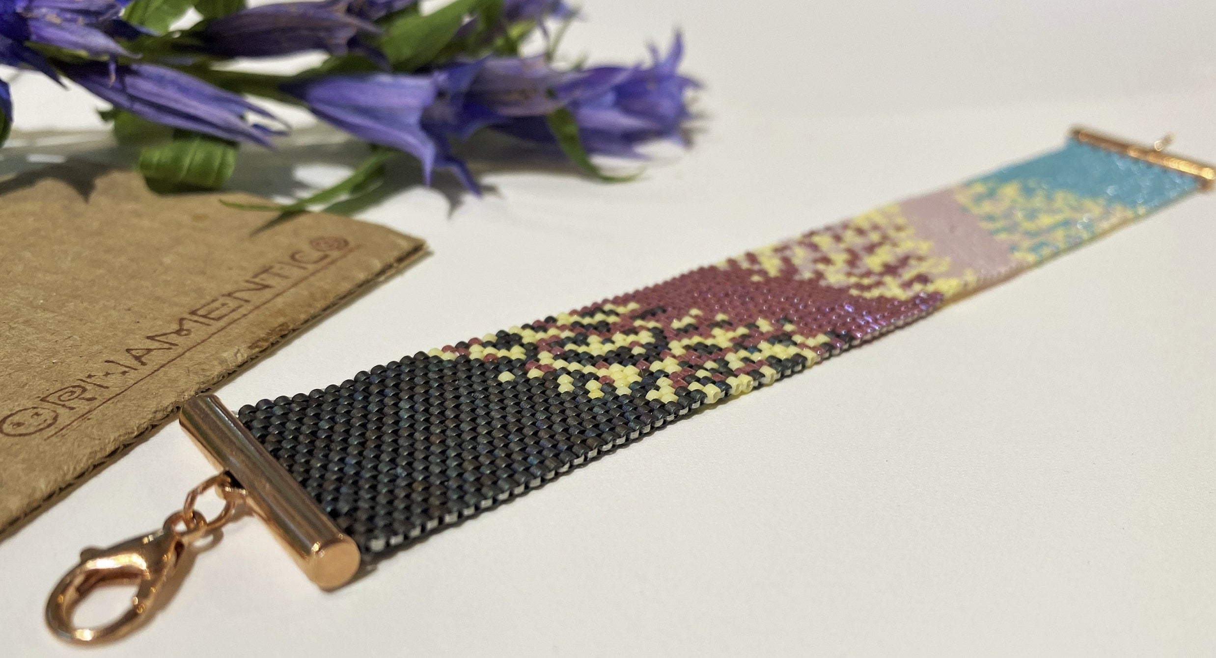 Colorful handmade bracelet from Japanese beads Miyuki made in Peyote technique