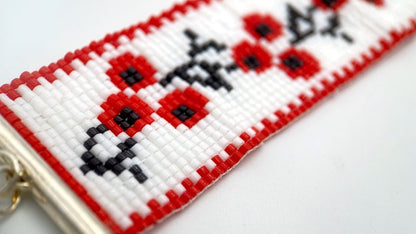 Handmade woven soft bracelet from Miyuki beads inspired by traditional Ukrainian cross-stitch ornaments