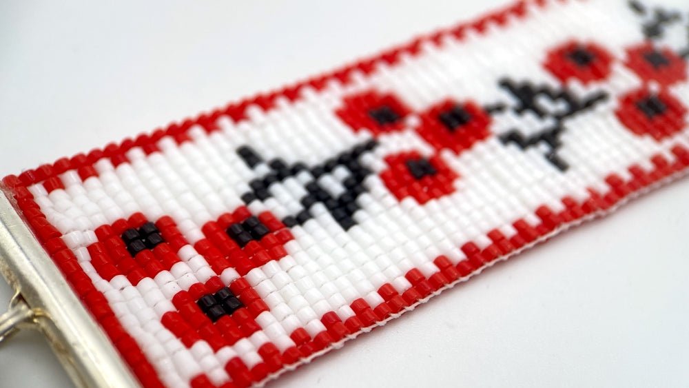 Handmade woven soft bracelet from Miyuki beads inspired by traditional Ukrainian cross-stitch ornaments