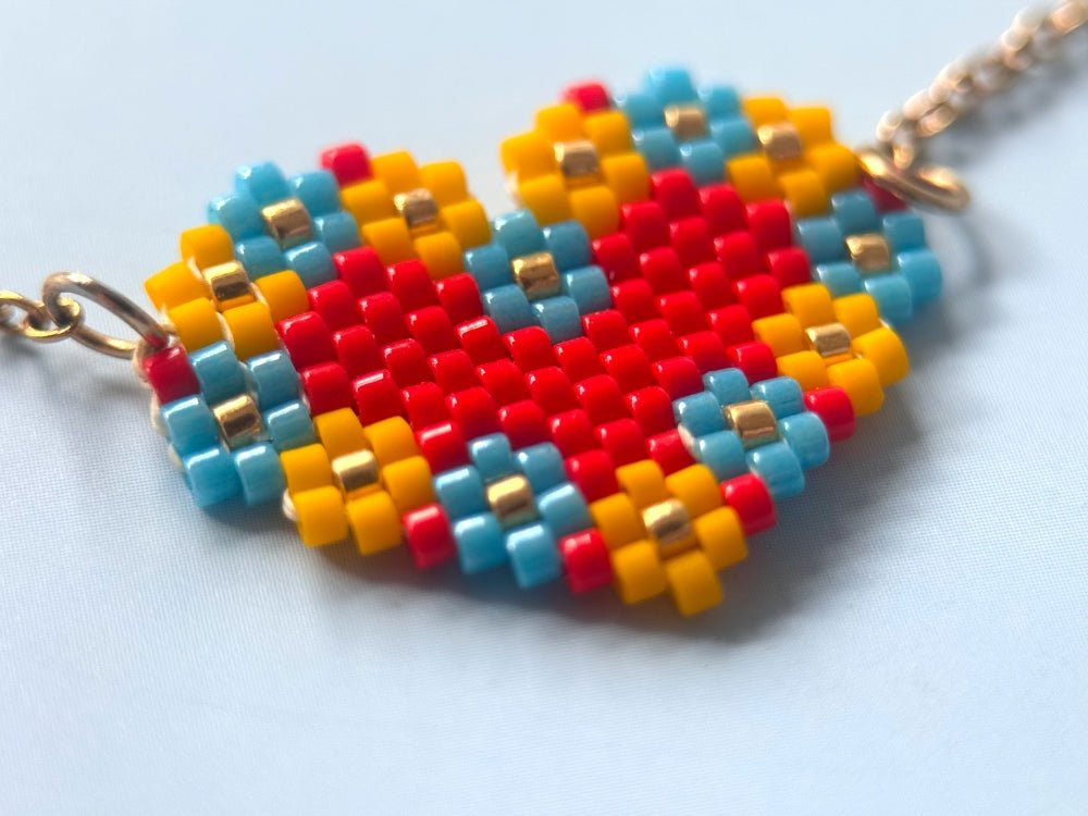 Handmade necklace from beads by Miyuki with embedded heart-shaped pendant - Ornamentico shop