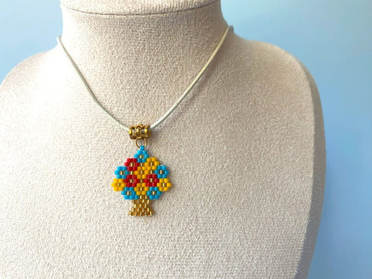 Handmade necklace with beaded pendant on leather cord with pendant - Ornamentico shop