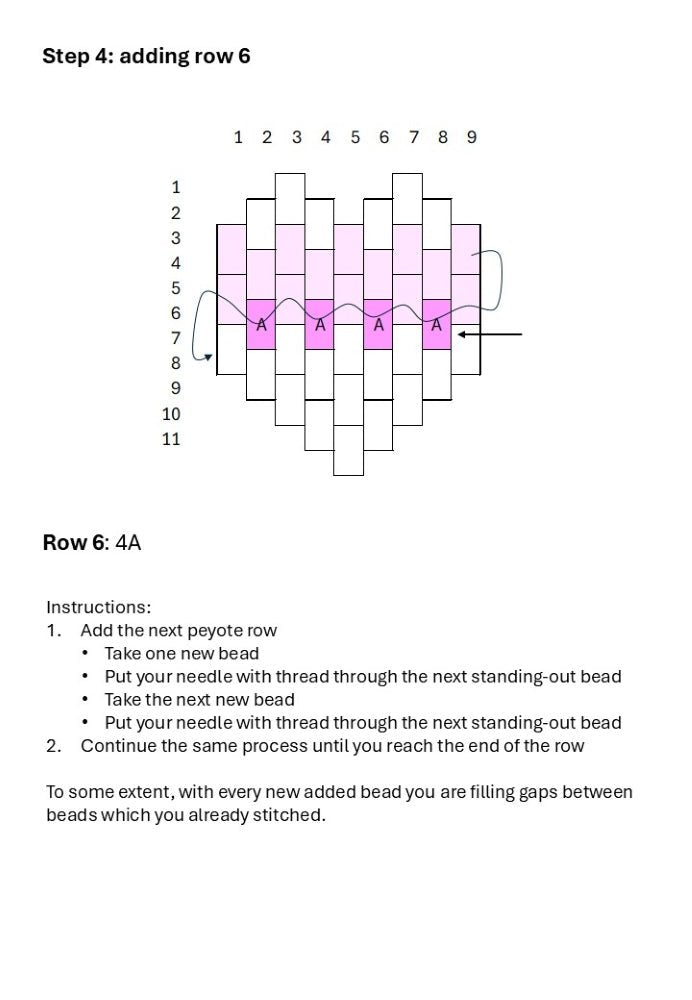 Preview of a beading pattern for the creation of a small beaded charm in the shape of a heart made in peyote stitch technique