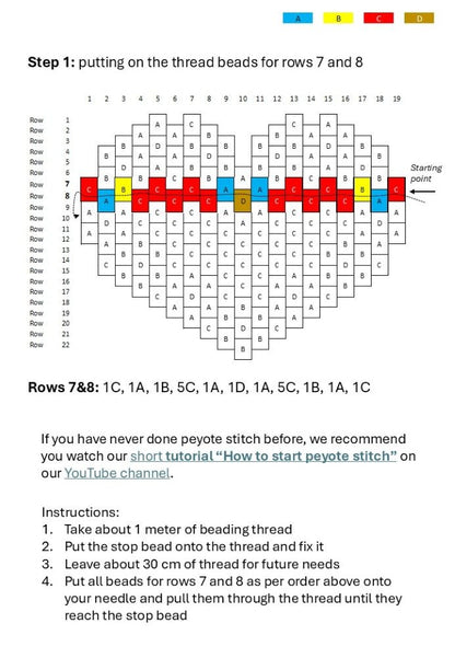 Preview of the beading scheme for creation of small heart-shaped pendant crafted with Miyuki Delica beads in peyote stitch technique