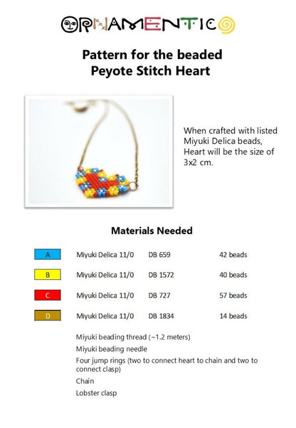 Preview of the beading scheme for creation of small heart-shaped pendant crafted with Miyuki Delica beads in peyote stitch technique