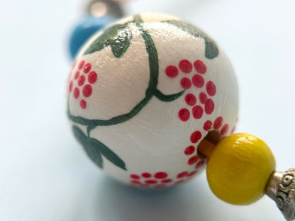 Necklace from hand painted wooden beads crafted in Boho style with beads in colors of Ukrainian flag - Ornamentico shop