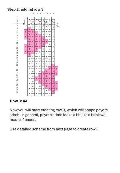 Preview of the beading pattern for creation of a beaded bracelet made in peyote stitch technique featuring bright red hearts standing out from bracelet's edge