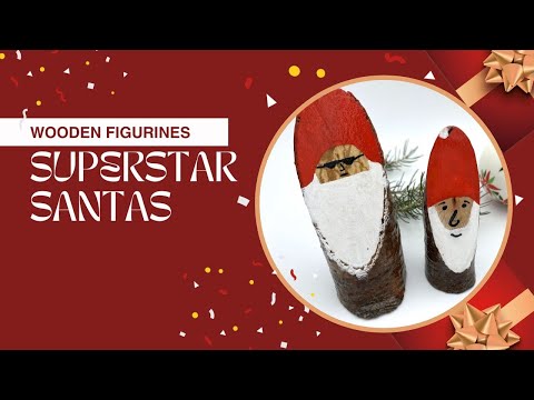 Handmade small wooden figurines of two superstar Santas - Ornamentico Shop