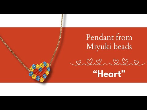 Handmade necklace with embedded heart-shaped pendant beaded from Japanese Miyuki beads - Ornamentico shop