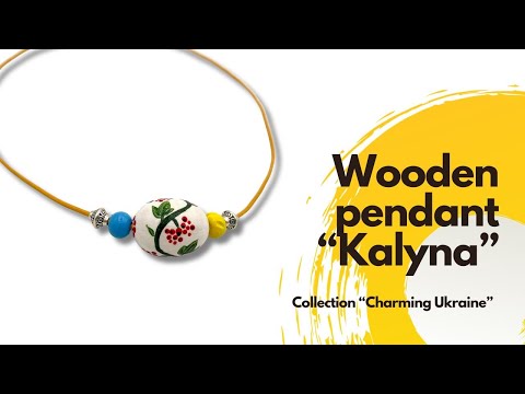 Necklace from hand painted wooden beads crafted in Boho style with beads in colors of Ukrainian flag - Ornamentico shop