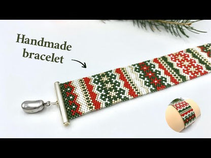 Handmade bracelet beaded from Miyuki beads featuring traditional Christmas ornaments - Ornamentico shop