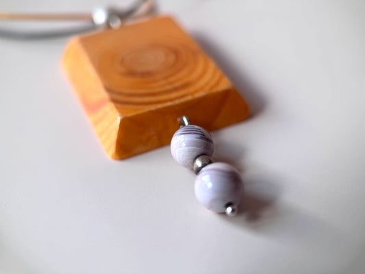 Handmade small wooden pendant crafted from beech wood. Complimented with two agate stones - Ornamentico shop