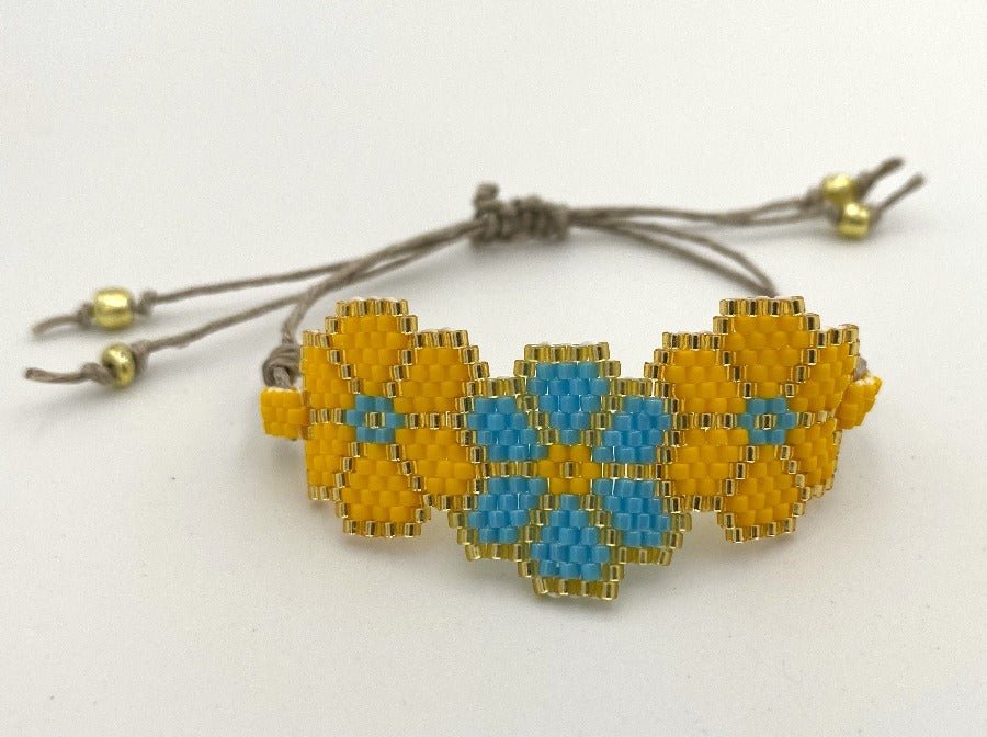 Handmade bracelet from beads on linen stripe from Miyuki beads crafted in Peyote technique - Ornamentico shop