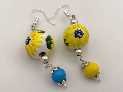 Elegant handmade earrings from hand painted wooden beads in Boho style - Ornamentico shop