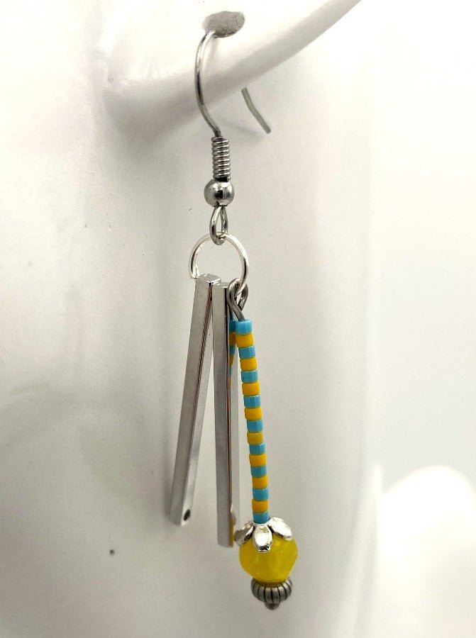 Handmade earrings from beads, yellow agate stone and silver coated fittings - Ornamentico shop