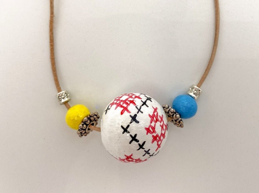 Handmade necklace from hand painted wooden beads crafted in Boho style - Ornamentico shop
