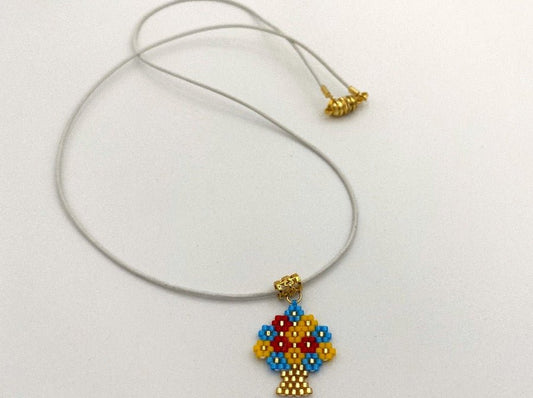 Handmade necklace with beaded pendant on leather cord with pendant - Ornamentico shop