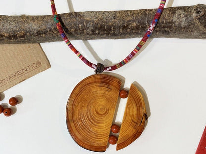 Big handmade wooden pendant with jasper beads - Ornamentico shop