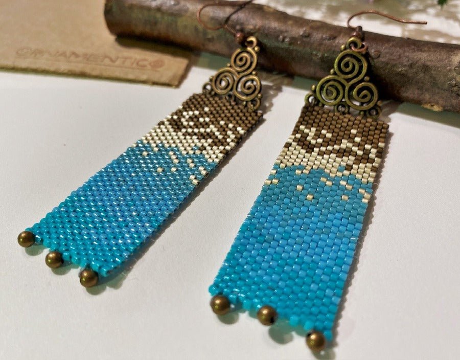 Stylish and light handmade earrings from beads Miyuki made in Peyote technique. “Seashore” collection | Ornamentico shop