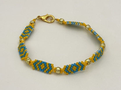 Handmade bracelet crafted from Japanese beads Miyuki in which Eastern design meets Ukrainian flag colors - Ornamentico shop