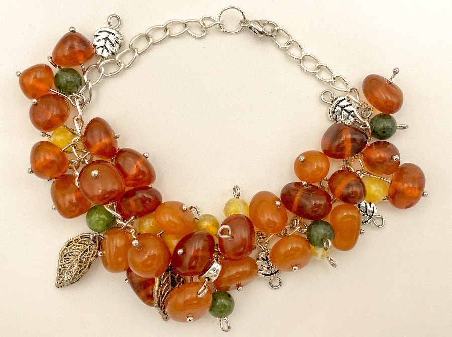 Handmade bracelet from amber, nephrite and agate stones "Golden harvest" - Ornamentico shop