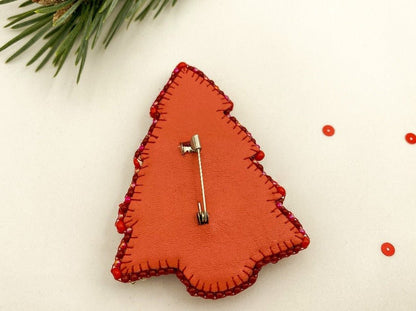 Handmade brooch in the shape of Xmas tree "Red Christmas Tree" - Ornamentico shop