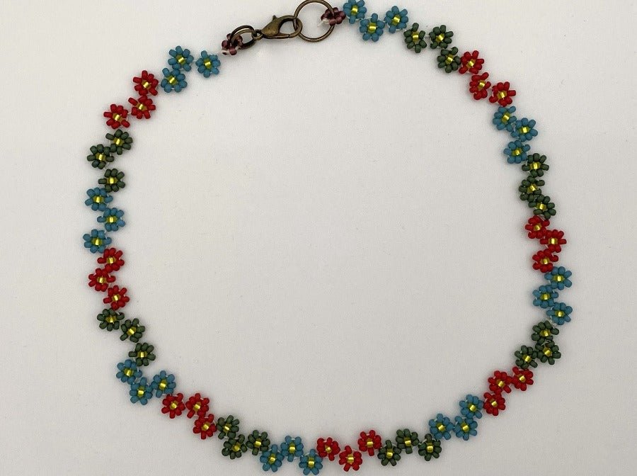 Handmade necklace from beads by Miyuki featuring colorful daisies - Ornamentico shop